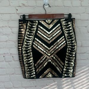 Express black stretch, gold sequin, embellished mini skirt size SP